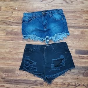 2 Pairs Forever 21 Distressed Denim Shorts